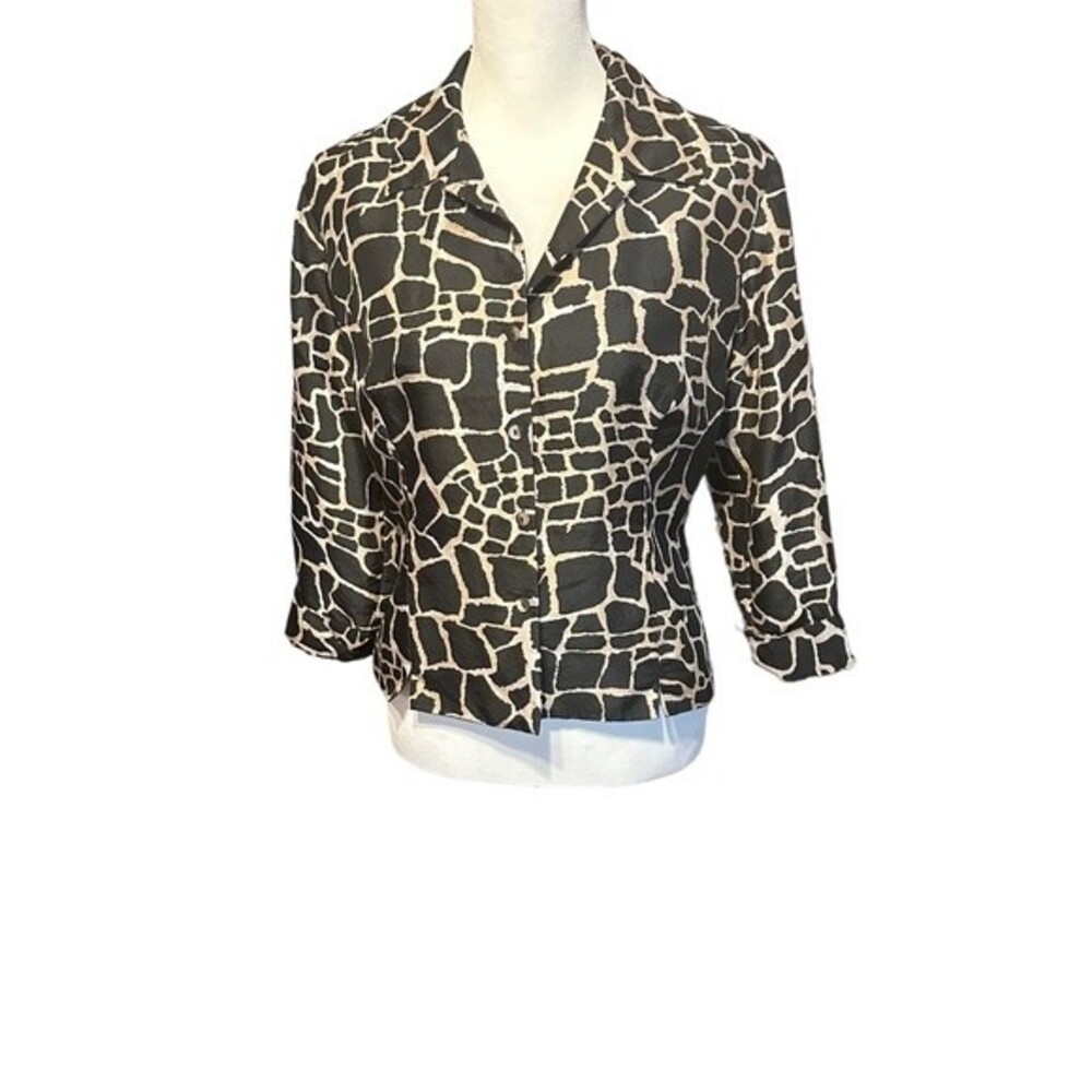 Vintage Silk Animal Print Blouse Sz M